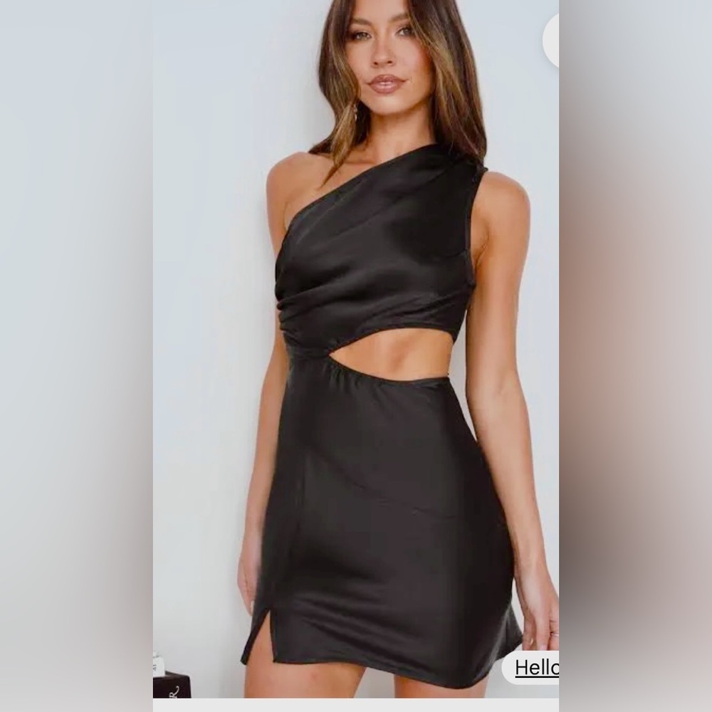 Hello Molly Black Dreamcatcher One Shoulder Satin Mini Dress